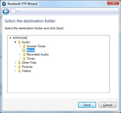 Bluetooth FTP Wizard - Select Destination Folder