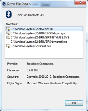 Bluetooth Settings - ThinkPad Driver File Details