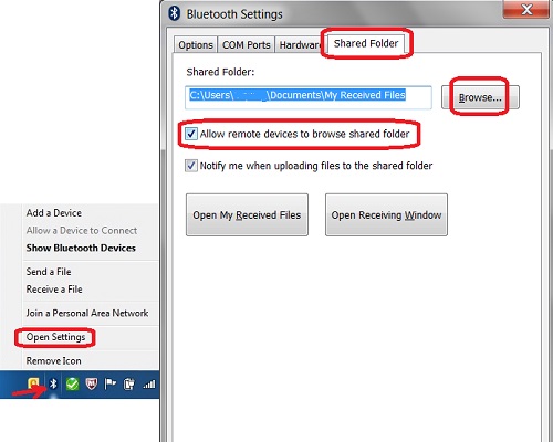 Bluetooth Shared Folder on Windows 7