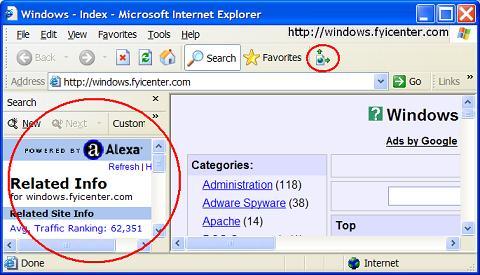 Internet Explorer (IE) Alexa Related Info Button