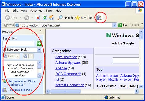Internet Explorer (IE) Microsoft Research Button
