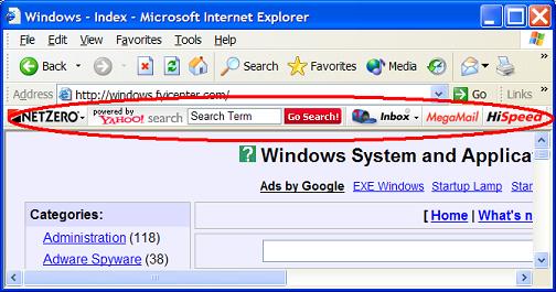 Internet Explorer (IE) NetZero Toolbar