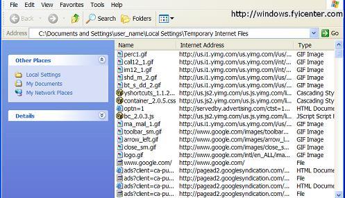 Internet Explorer (IE) Temporary Files