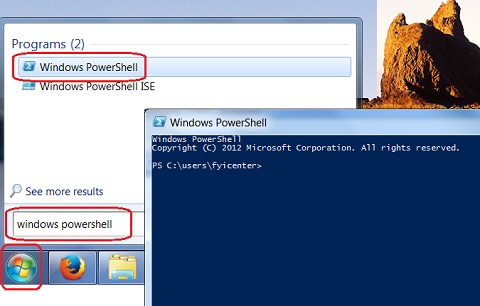 Start Windows PowerShell on Windows 7