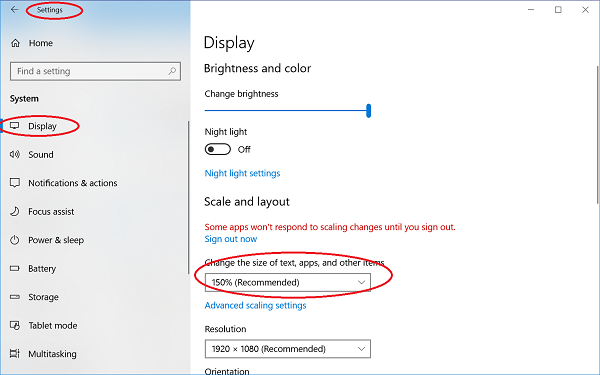 Display Scale for Larger Text on Windows 10