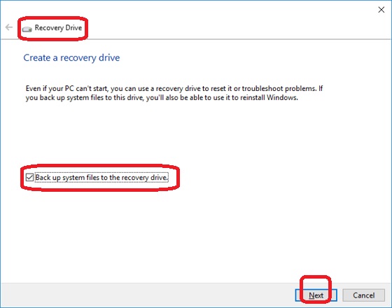 Creating System Recovery Drive