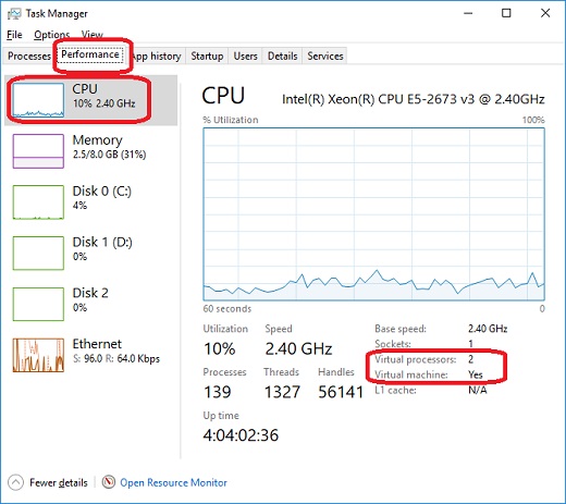 Windows 10 Pro Task Manager - CPU View
