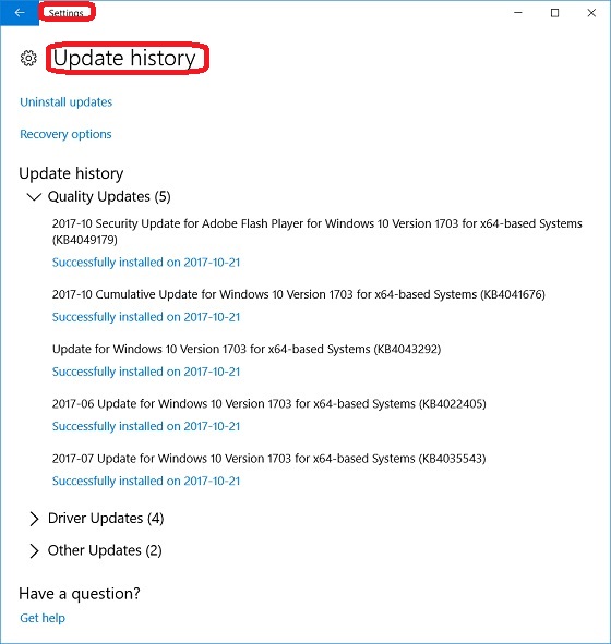 Windows 10 Update - View Update History