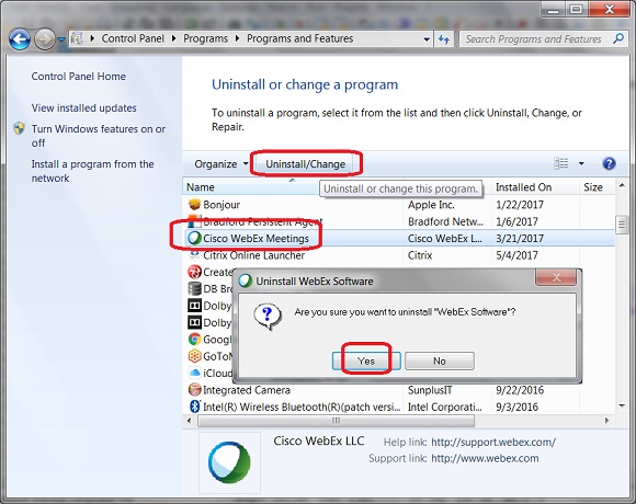 Windows 7 Control Panel - Uninstall Installed Programs