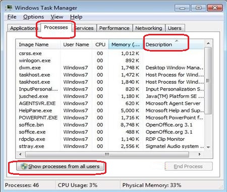 Windows 7 Task Manager - Processes Tab