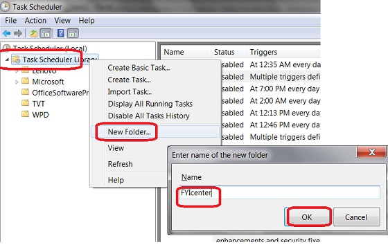 Windows 7 - Create New Scheduled Task Folder