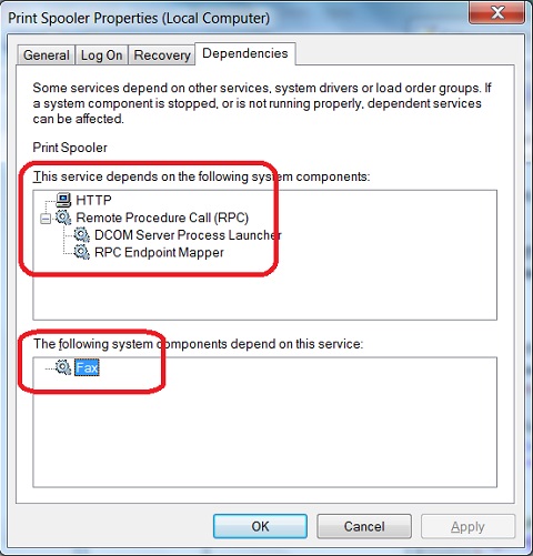Windows 7 Services Console - Service Dependencies