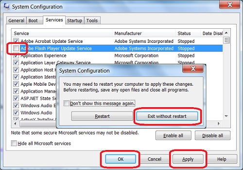 Windows-7 System Configuration msconfig.exe - Disable Services