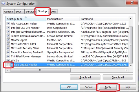 Windows 7 - Disable Startup Programs with msconfig.exe