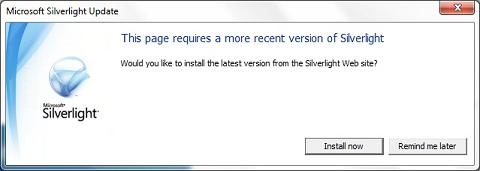 Microsoft Silverlight Update Popup