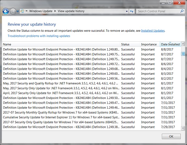 Windows 7 Update - View Update History