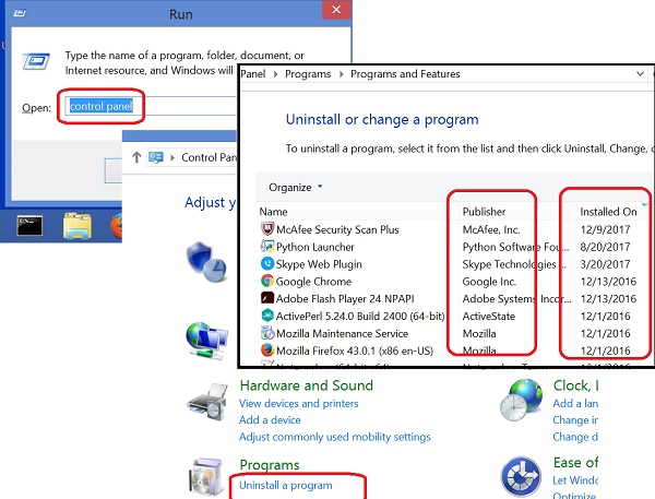 Windows 8 Control Panel - View Installed Programs