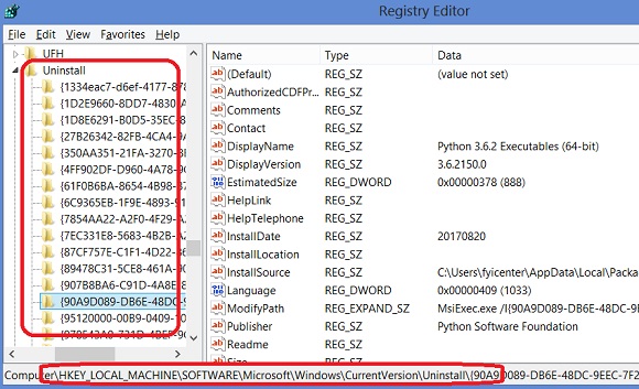 Windows 8 Registry - List of Uninstall Programs