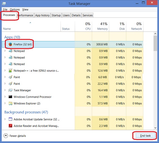 Windows 8 Task Manager - Terminate Application