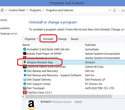 Windows 8 Control Panel - Uninstall Installed Programs