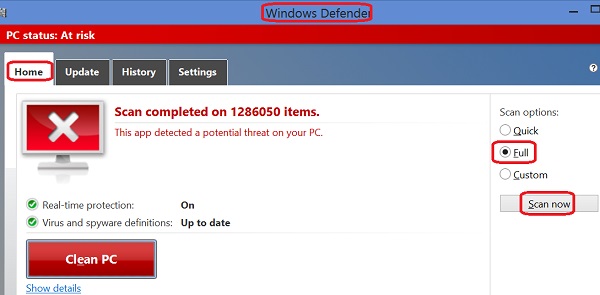 Perform Full Scan with Windows Defender