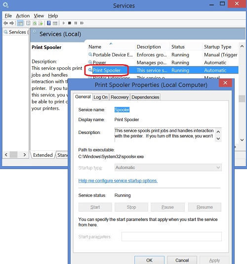 Windows 8 Services Console - View Service Details