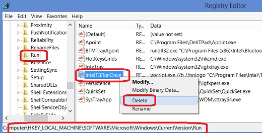 Windows 8 - Delete Registry Key of a Startup Program