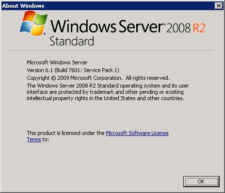Windows Server 2008 Version and Build Number Screen