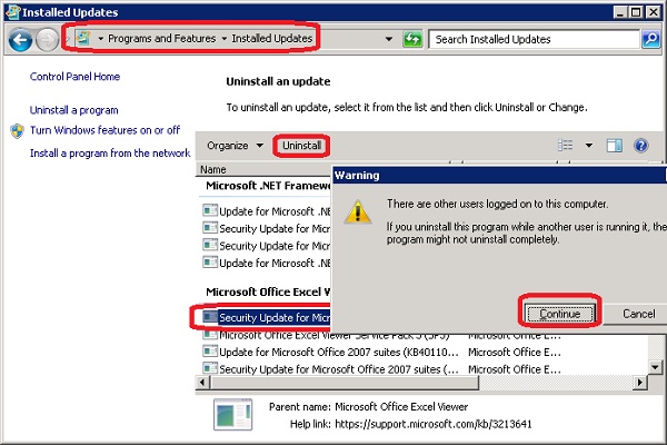 Windows Server 2008 Update - Uninstall