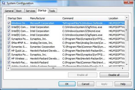 Windows Vista System Configuration - Startup Programs