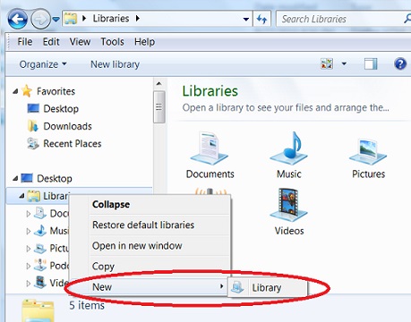 Create a New Library on Windows 7