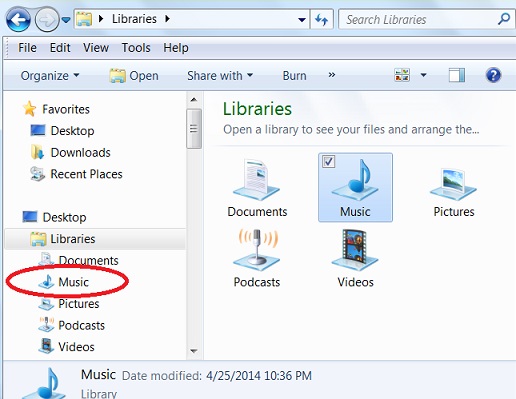 what are the four default libraries in windows 7
