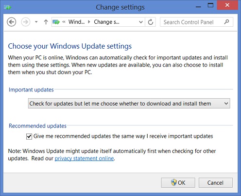 Windows 8 Update - Change Settings